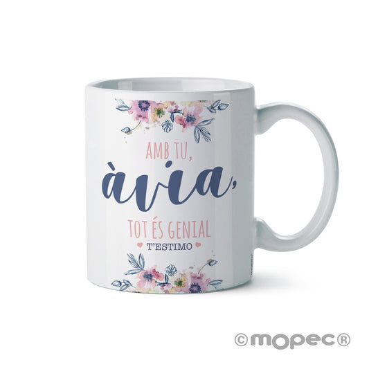 Taza cerámica Amb tu Àvia en caja regalo