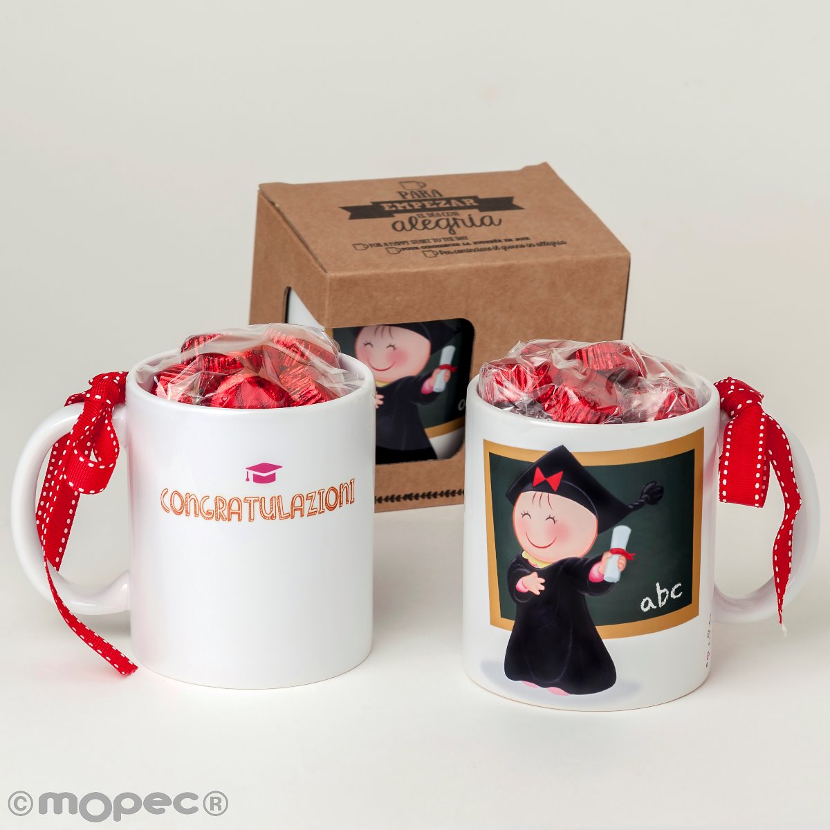 Taza cerámica Pita graduación y pizarra con 6bombones
