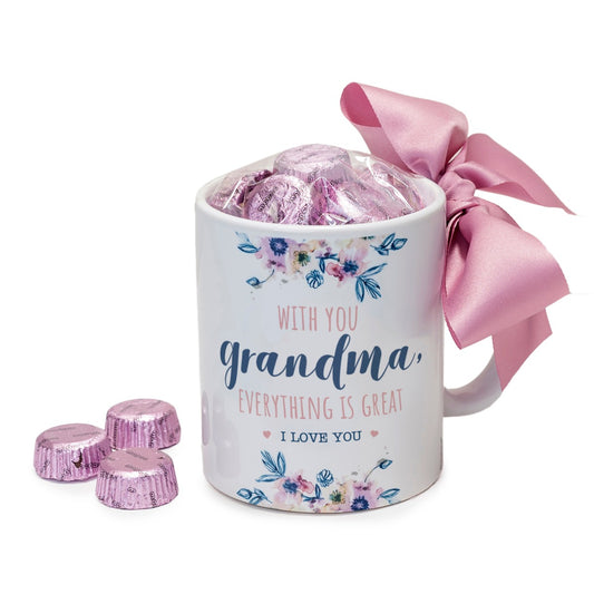 Taza cerámica Contigo Abuela en caja regalo 6 bombones en inglés