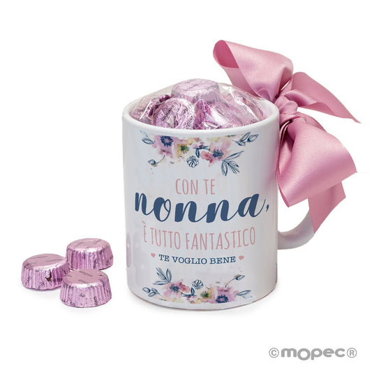 Taza cerámica Con te Nonna... en caja regalo 6 bombones