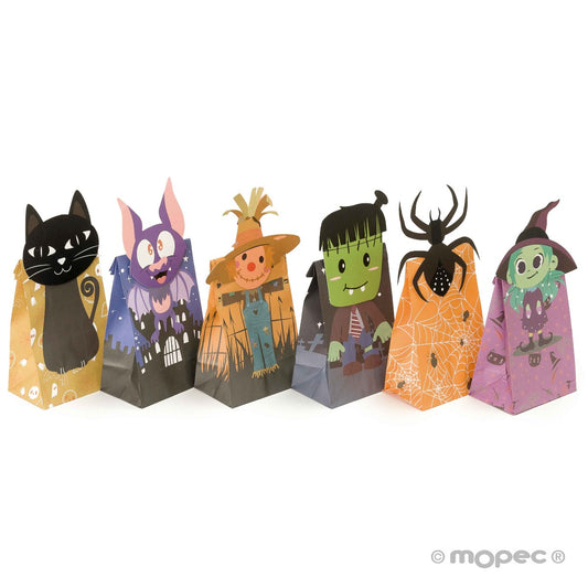 Bolsa Halloween con silueta y adhesivo 12x28x8cm. stdo6, min.12