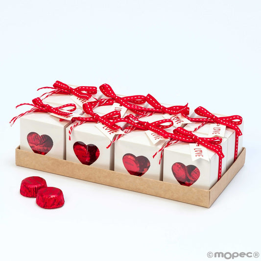 Expositor 8 cajitas blancas corazón con 4 bombones*