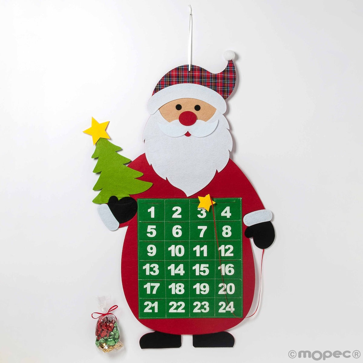Calendario adviento fieltro Papa Noel 24 caramelos 52x71cm.