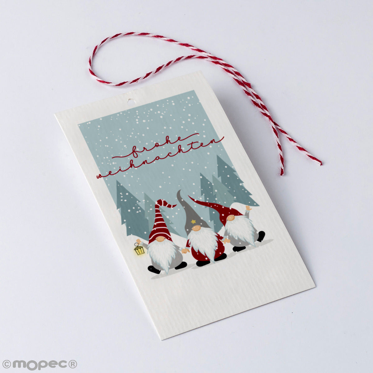 Tarjetón Fröhliche Weihnachten Gnomos rojos 6x10cm. min.25