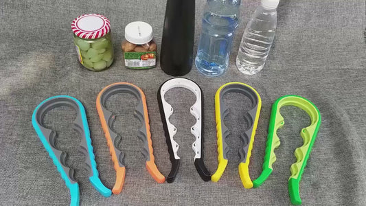Abridor de frascos tapas con almohadilla de agarre para personas mayores manos débiles, abridor multifunción 4 en 1