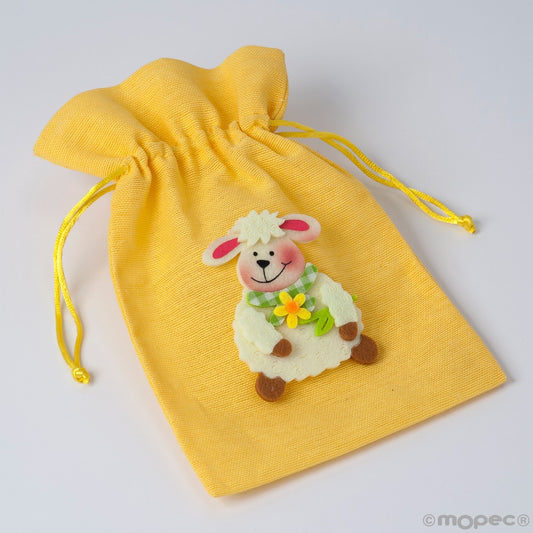 Bolsa algodón amarilla ovejita fieltro 15x23cm min.12