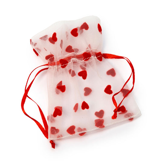 Bolsa tul corazones rojos, 8x10cm. min.12