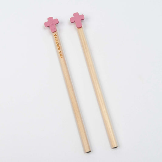 Lápiz hexagonal madera Cruz rosa min.12