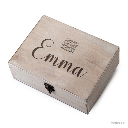 Cofre madera personal.flor Souvenirs Communion 23x17cm