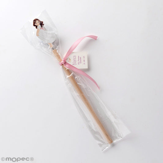 Lápiz madera Comunión niña falda adornado con bolsa y cinta