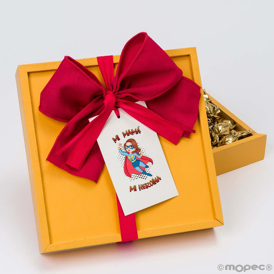 Caja madera amarilla 30 crokichocs Súper Mamá