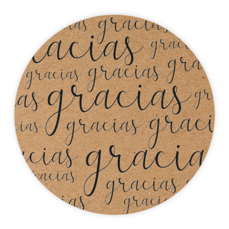 Etiq. adhesiva kraft Gracias Ø3,5cm. 1hj=12u. min.10